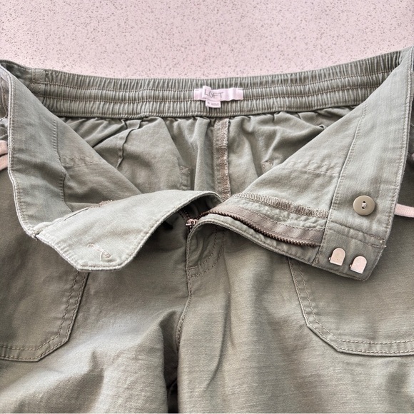Loft Womens Size 6 Cotton Spandex Seaside Cropped Pant Sage Green Drawstring - Picture 7 of 14